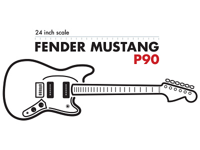 Fender Mustang P90 icon technical illustration typography ui vector