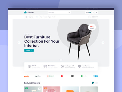 Comforty - eCommerce Figma Free Template buy clean design echotemplate ecommerce figma modern desgin product purchase history sell shop shoping card templatecookie ui wishlist zakirsoft