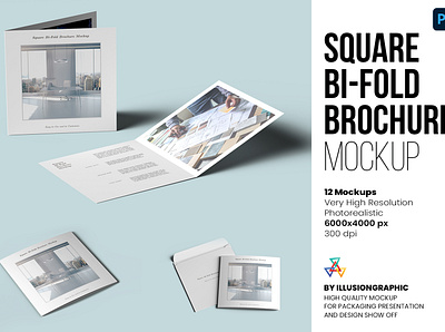 Square Bi-Fold Brochure Mockup - 12 views* mockup