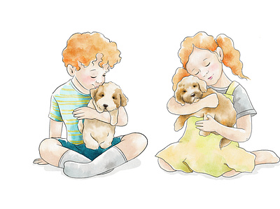 Watercolor illustrations for Breed Rearer children and dogs kids and dog kids illustrations logo watercolor watercolor dog