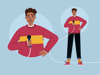 Stand-Up сomedian character avatar boy character character design design doodle dreadlocks face hair illustration man microphone minimal person stand up vector