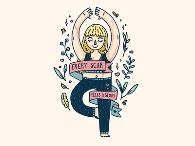 Cute body positive girl with scars ♥ avatar blond hair body body positive character character design design doodle face female girl hair illustration motivation person scar vector woman yoga