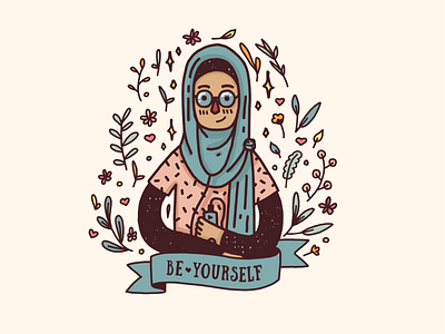 Adorable body positive girl in hijab ♥ avatar body positive bodypositivity character character design design doodle face female girl glasses head scarf hijab illustration music muslim person portrait vector woman