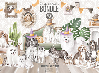 Dog Breeds Bundle branding commercial use design dog breed png dog breeds dog breeds clipart dog clipart dog illustration dog lover illustration watercolor dog watercolour dogs