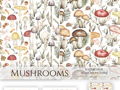Watercolor Mushrooms Collection