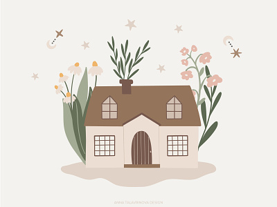 Cozy House boho spring illustration baby clipart cozy home cute house floral graphic design illustartion kids