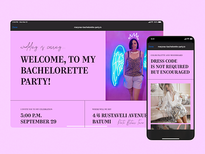 Bachelorette party 👰 design e invite girls party invite landing pink ui uiux ux web web design wedding