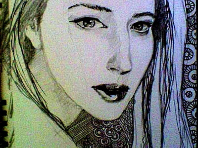 2013 Portrait of a girl on a background pattern doodle doodle drawing famale ink portrait