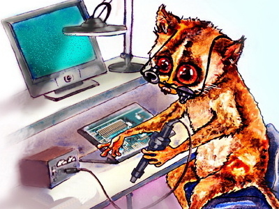 Lemur. Repairs cartoon character design drawing illustration watercolor