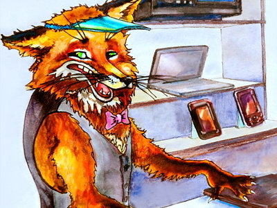 Fox. Lombard cartoon character design drawing illustration watercolor