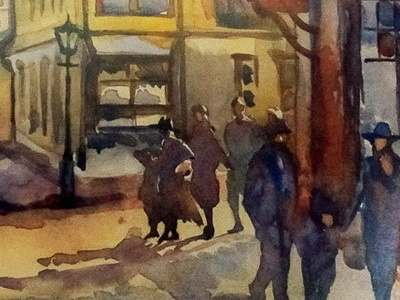 Corner Podil city kyiv landscape morning painting watercolor