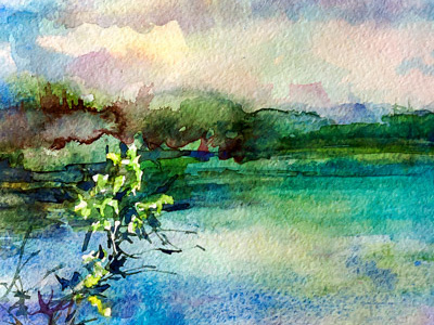 Aleksandrovka pond. Uman landscape painting watercolor