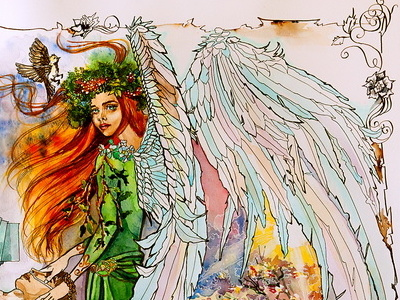 Death and Mother Nature diva doctor fairy fantasy illustration medicine nature reanimation redhair watercolor wings