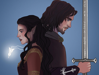 Aragorn and Arwen digital art digital illustration fantasy fantasy art illustration nerd portrait