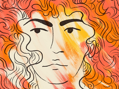 passion art curly hair firey illustration line art painting passion red wild spirit