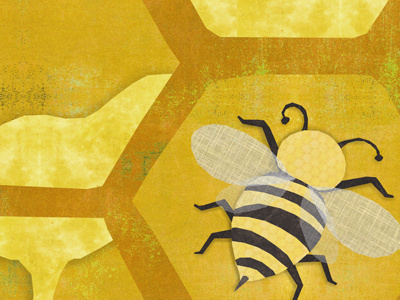 Honeycomb bees cut paper digital collage honey