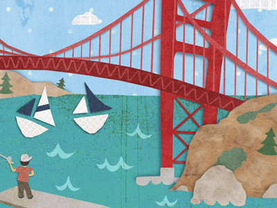 Golden Gate collage cut paper digital fishing nature sailing san francisco travel