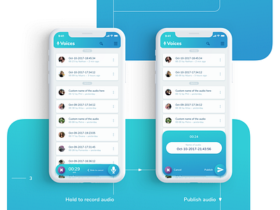 Voices | Mobile App UX/UI Design app audio blue design mobile record social ui ux uxui