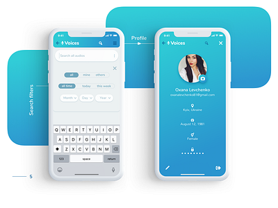 Voices | Mobile App UX/UI Design app audio blue design mobile record social ui ux uxui