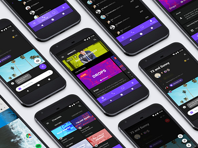 Dribbble Unmute Android App android branding dark theme design google ui design uiux