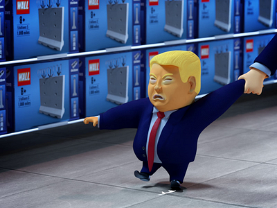 Drumpf wants a wall 3d animation c4d child drumpf everynowandthen hdrilink nael octane shutdown toy trump wall