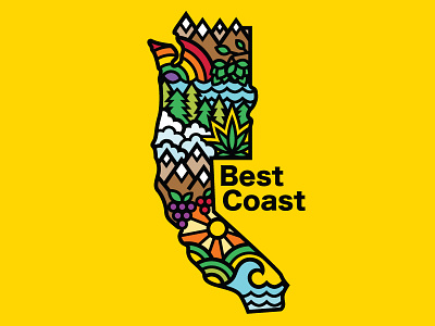 West Coast = Best Coast best coast california cannabis color colorful illustration mountains nature oregon rainbow thick lines washington weed west coast