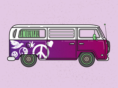 All aboard the Purple Haze Express! car hippie illustration peace van vw