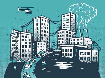 Grime City city halftone illustration