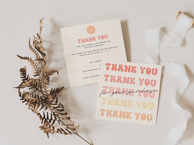 Thank You Card Business Canva Template branding business card canva design canva template retro thank you card
