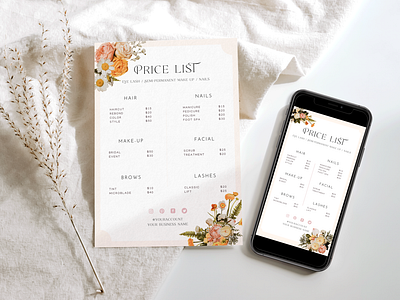 Floral Price list template + Instagram Story Design