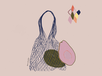 Pink Avocado with Shopping Bag Digital Illustration