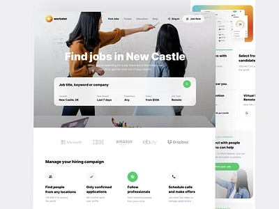 Landing page for job search - Workster UI Kit app board cv dashboard design desk employee employment hire hr job landing linkedin page saas search ui ui kit ux work