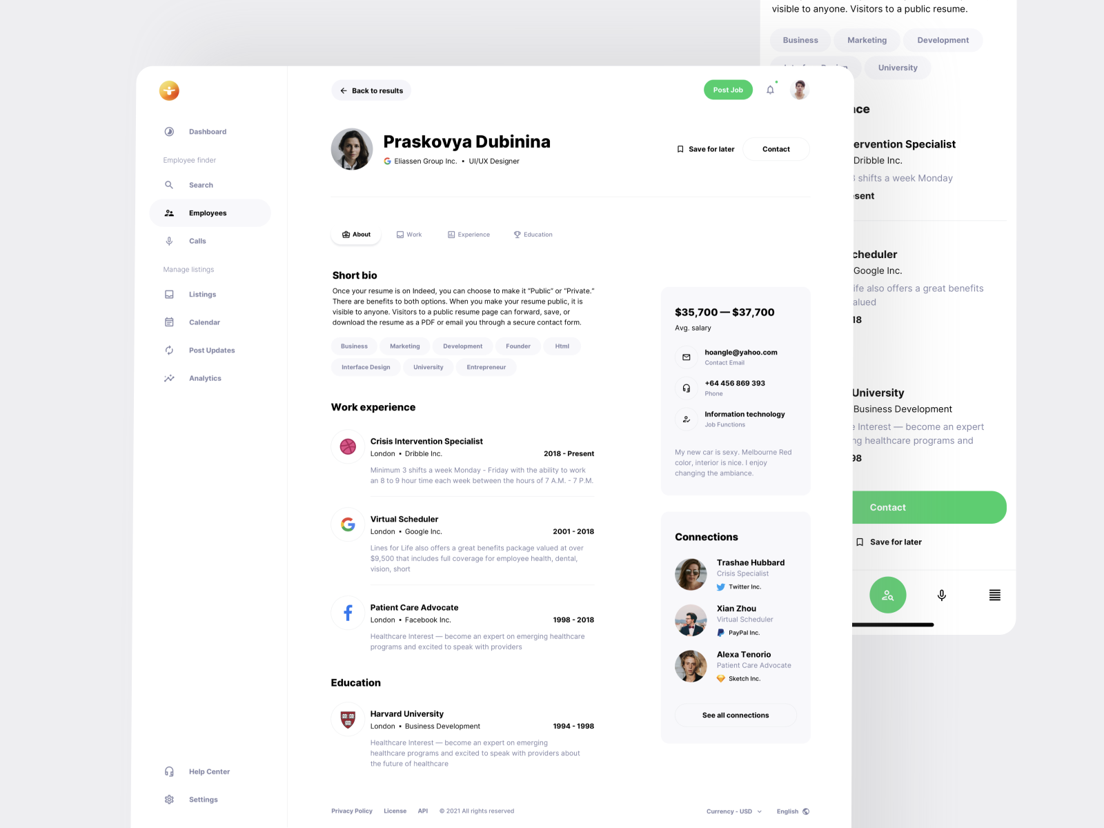 Employee Profile (CV) - Workster UI Kit for Job Boards by WhiteUI.Store ...
