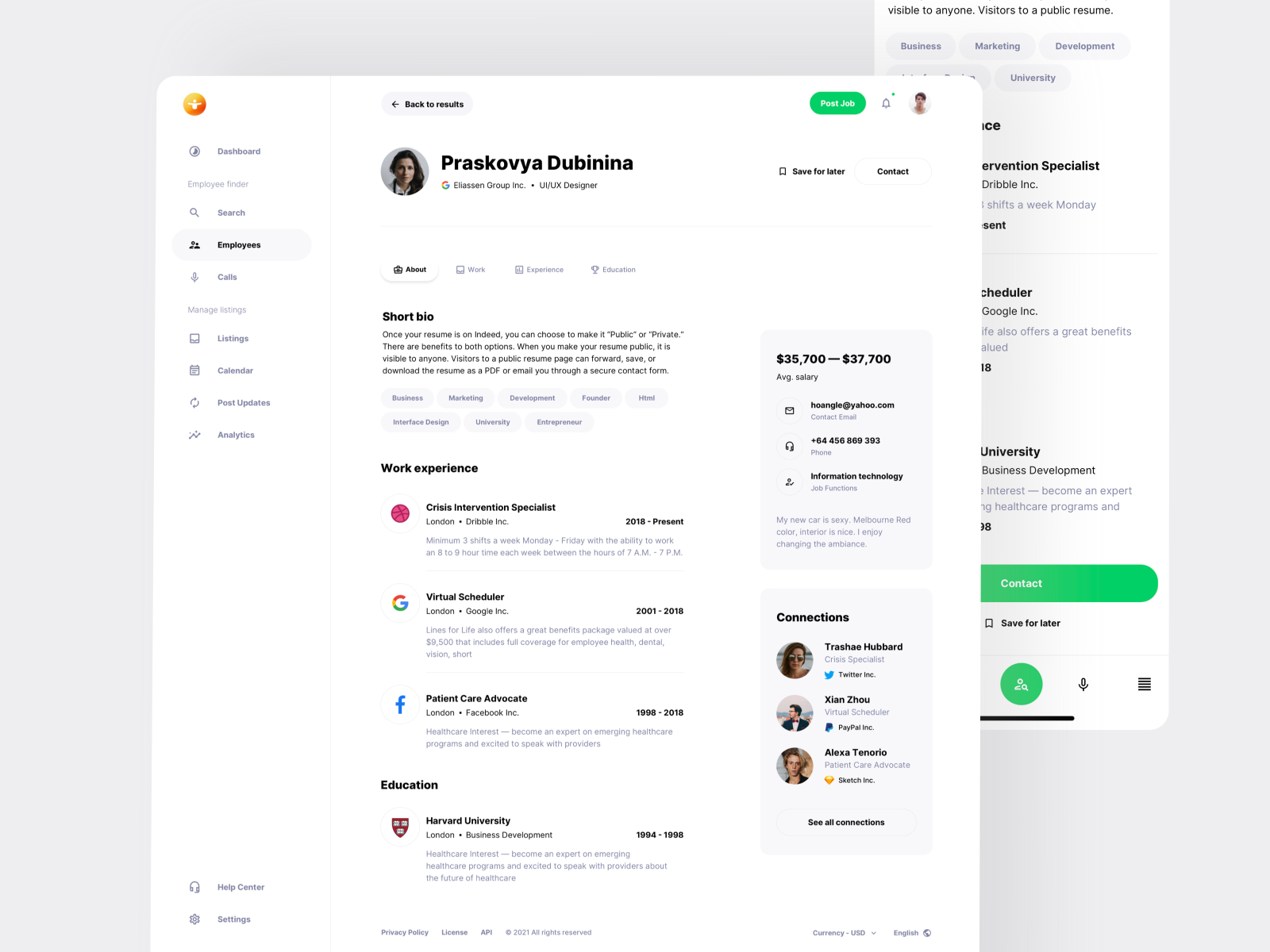 Employee Profile (CV) - Workster UI Kit for Job Boards by WhiteUI.Store ...