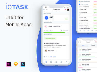 IOTASK Mobile UI Kit admin android app asana calendar dashboard ios jira kanban kit management project task trello ui