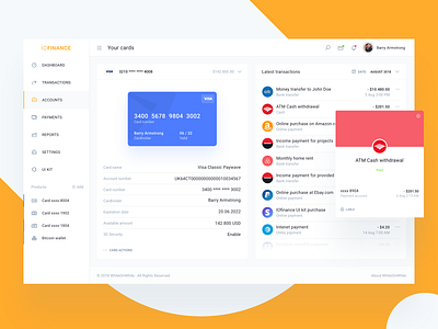 Accounts dashboard. Finance and banking service UI accounting admin app b2b b2c bank banking budget charts credit card dashboard finance fintech invoice pay payment paypal report service wallet
