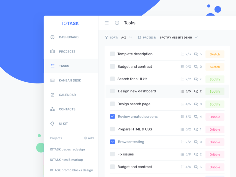 IOTask - Project tasks management page admin app asana calendar dashboard illustration art inbox jira kanban landing management management app management system product productivity project saas task trello ui kit