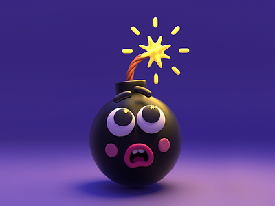 Bomby) 3d bang bomb cartoon cartoon character characer emotions fire illustraion render scare violet