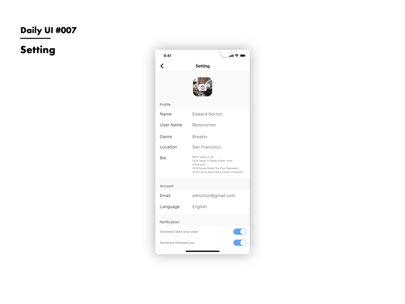 Daily UI #007 Setting daily 100 challenge daily ui 007 dailyui setting sns