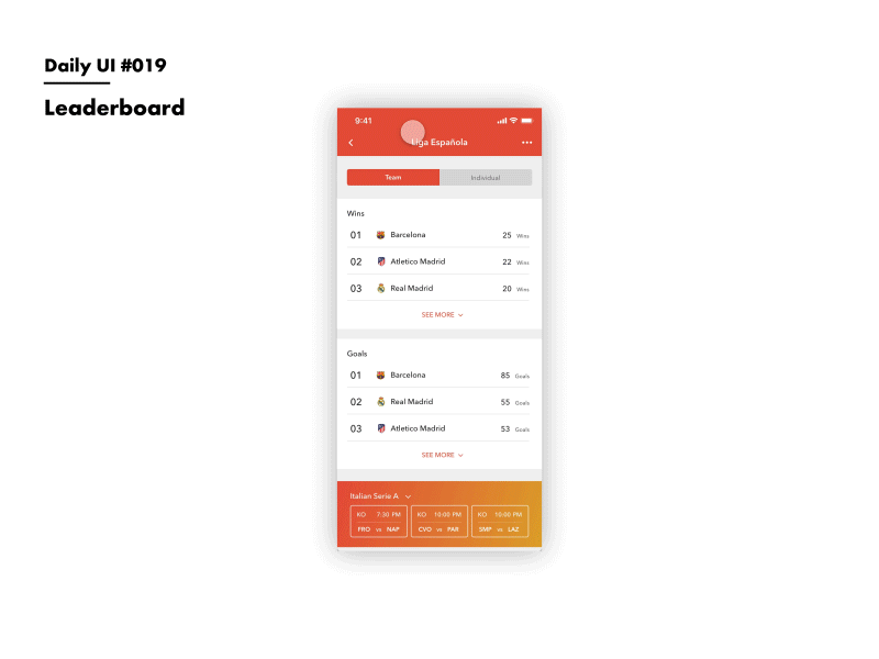 Daily UI #019 Leaderboard adobexd daily 100 daily 100 challenge dailyui leaderboard soccer app