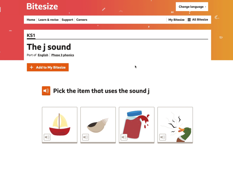 BBC Bitesize atomic practice experience animation atomic design bbc education phonics practice quiz rewards ui