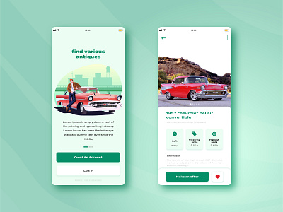 auction app concept android app auction car chevrolet green illustration ios mobile profile red ui