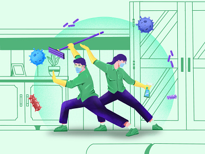 kung fu cleaner cleaning corona design exploration home illustrations kung fu matrialart service webdesign