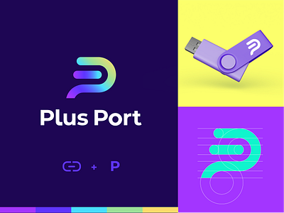 Logo Concept For Plus Port design gradient graphic grids logo logo mark logodesign p purple tech visual identity