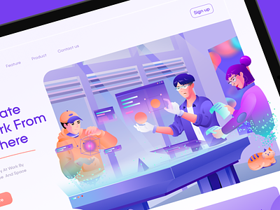 Travial collaborate space ✨ design header illustration landing page metaverse purple ui webdesign