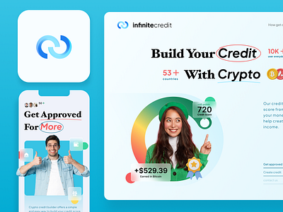 Infinite credit exploration blue branding credit crypto grid header landing page layout logo ui visual identity webdesign