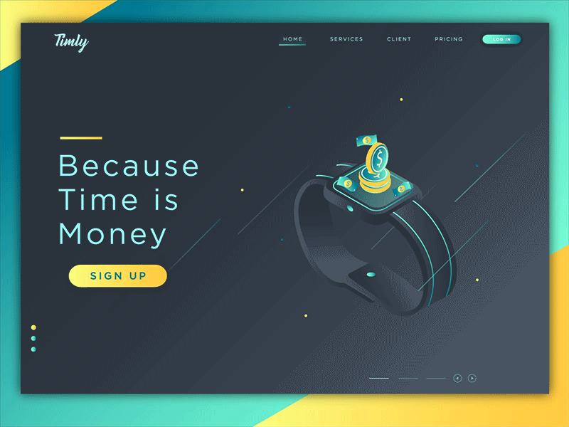 Because Time Is Money animation gif isometric landing page money payment time transfer ui