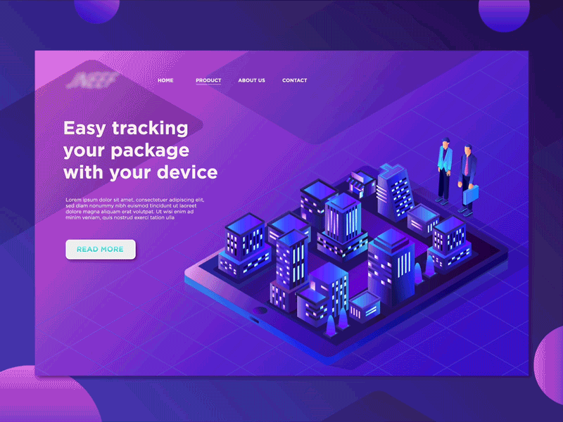 Package Tracking animation business city device header ipad isometric landing page purple tracking