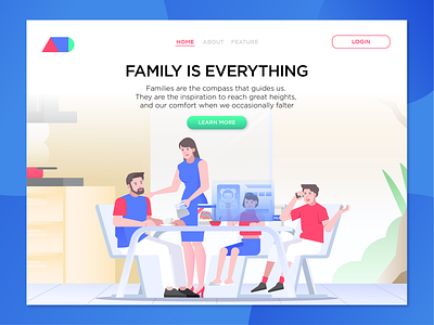 Family Is Everything blue family house illustration insurance landing page uidesign
