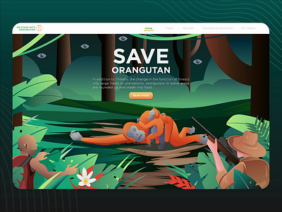 SAVE ORANGUTAN animation forest hunter illustration jungle kalimantan landing page orangutan wwf